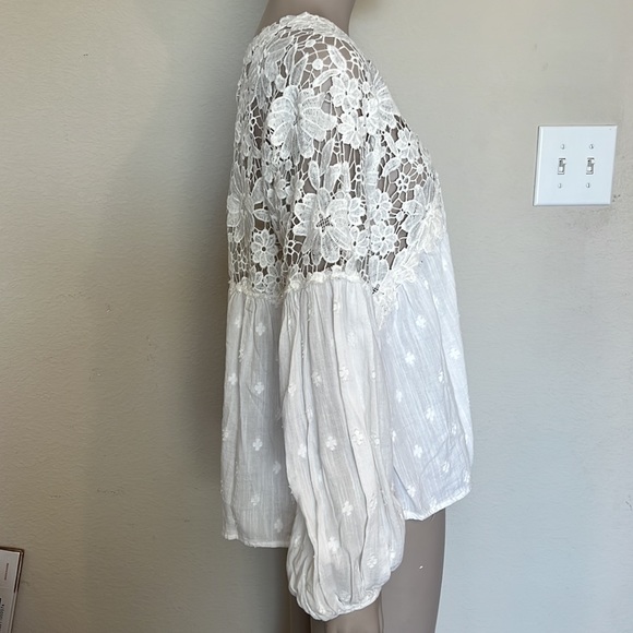Free People Lina Lace Balloon Sleeve White embroidered lace Peasant Blouse Small - Picture 9 of 12